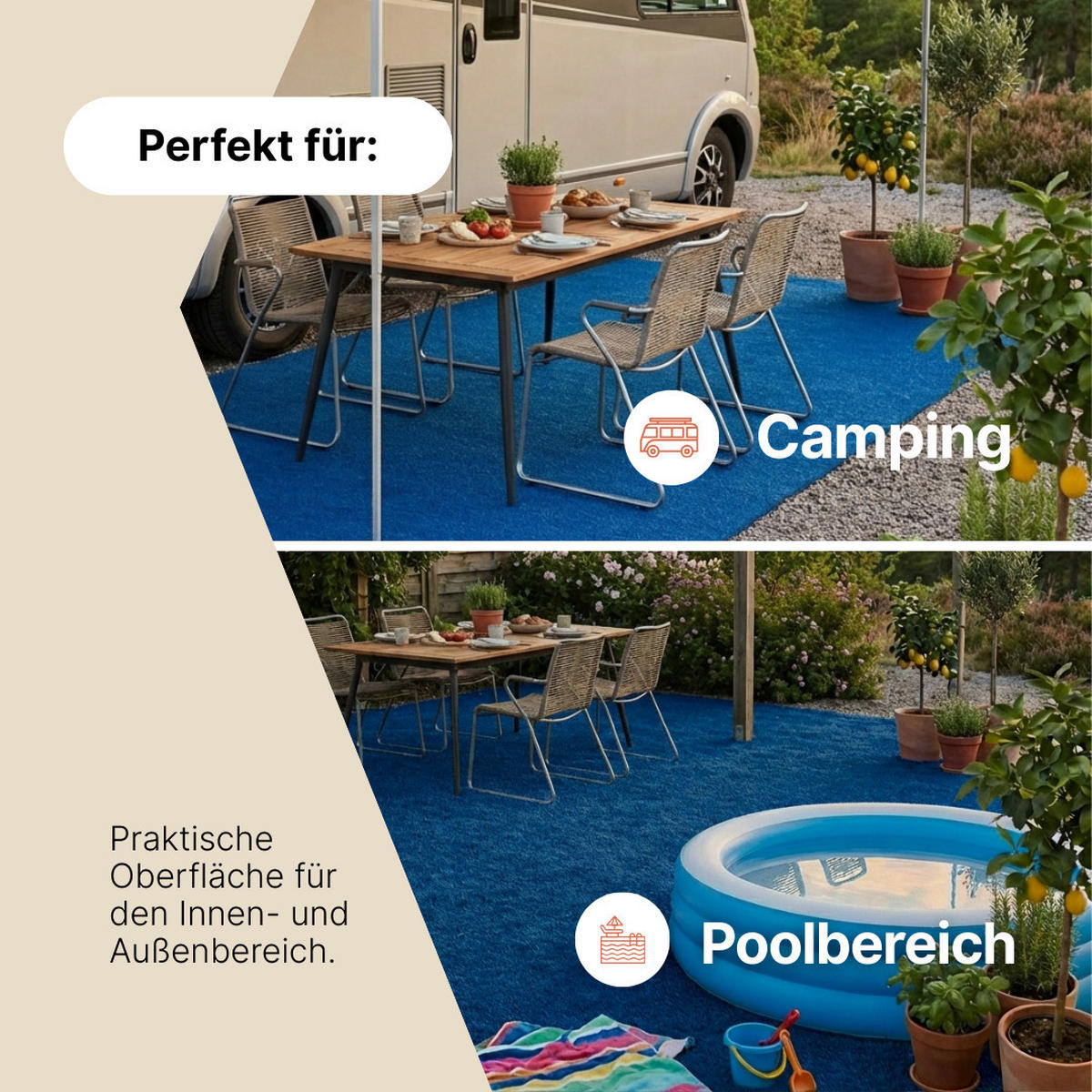 KUNSTRASEN Magic Forest 6,5 mm – Rasenteppich für Balkon, Terrasse & Garten, wetterfest 300/200 cm - Blau, Textil (300/200cm) - Tapiso