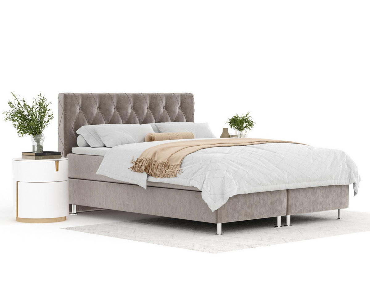BOXSPRINGBETT Otus Taupe 140/200 cm mit Latex-Topper - Taupe/Silberfarben, Holz/Holzwerkstoff (140/200cm) - Maison de Reve