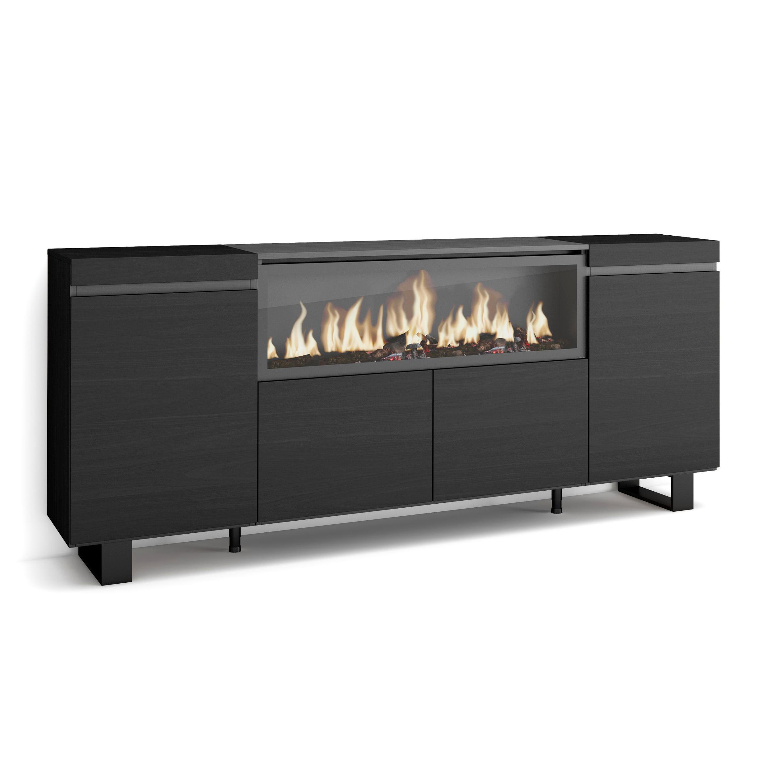 SIDEBOARD Highboard, Elektrokamin XXL, schwarz, 208/35/87cm - Schwarz, Holzwerkstoff (208/87/35cm) - Skraut Home