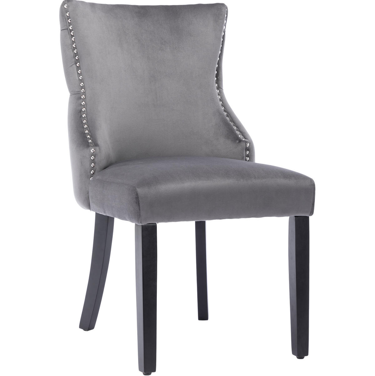 STUHL 6er-Set Samt Grau mit Knopfsteppung und Massivholzbeinen - Grau, Metall (50/91/52.2cm) - Meubliv
