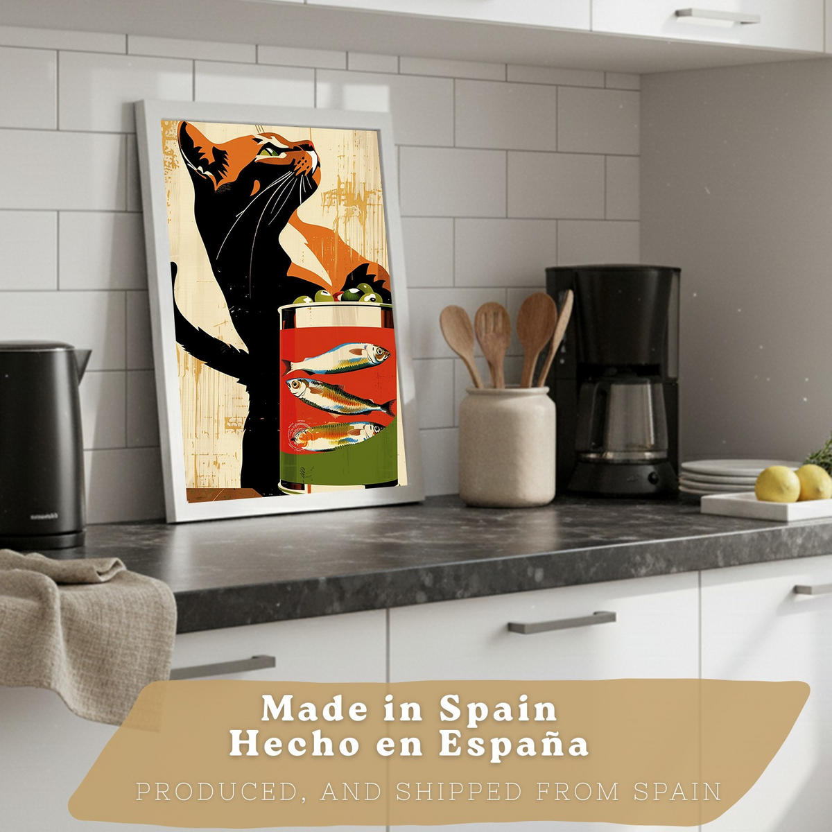 PLAKAT Sada 4 Vintage Cat A3 Bílý rám - bílá, papír (29.7/1/42cm) - Nacnic