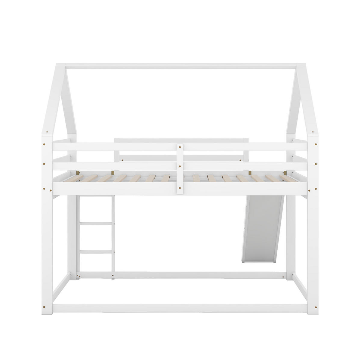 HAUSBETT 140/200 cm Weiß mit Rutsche und Leiter aus Kiefernholz - Weiß, Holz (140/200cm) - OKWISH