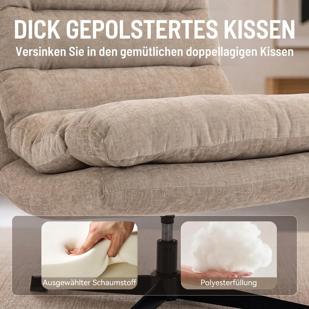 LOUNGESESSEL-MIT-FUSSHOCKER 2er Set Polyester Braun - Schwarz/Braun, Textil/Metall (79/88/94cm) - HOMCOM