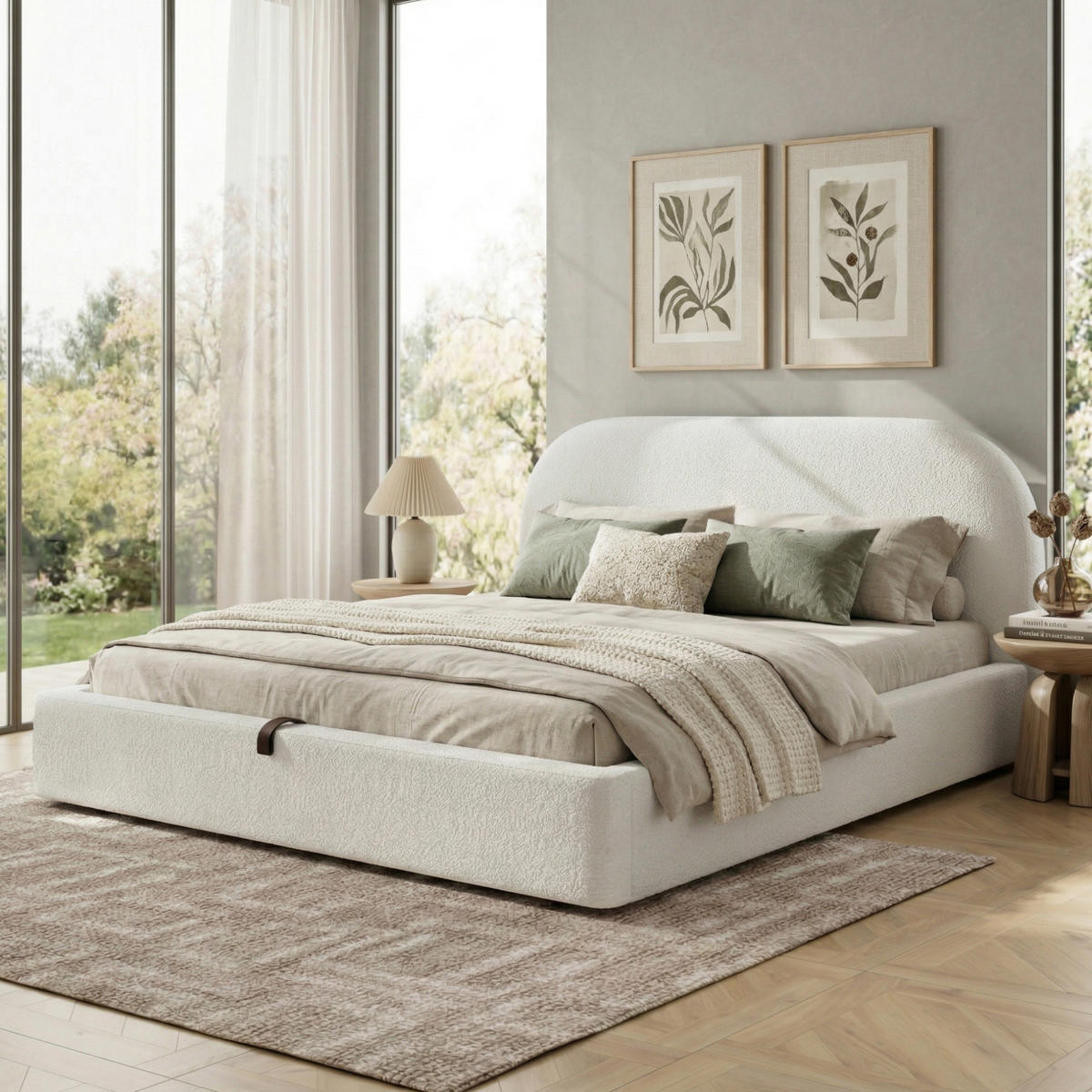 BETT mit Stauraum 160x200 cm Bouclé Beige - Beige, Metall (160/200cm) - Meubliv