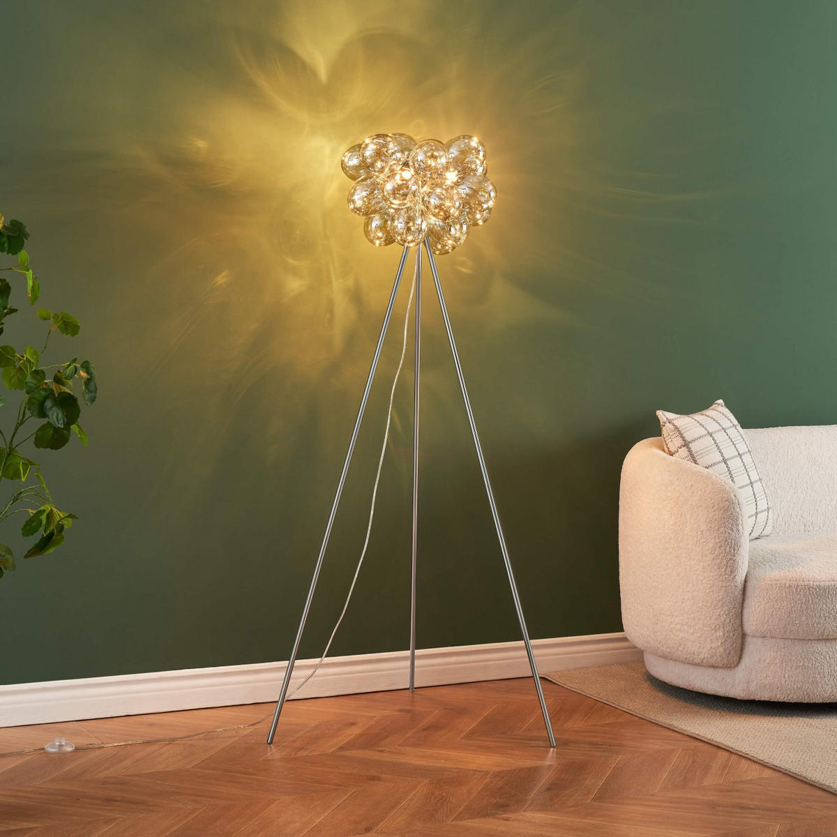 STEHLEUCHTE Bartali, Bernsteinfarben und verchromt, 150cm - Goldfarben, Glas (150/38/150cm) - KOSILUM