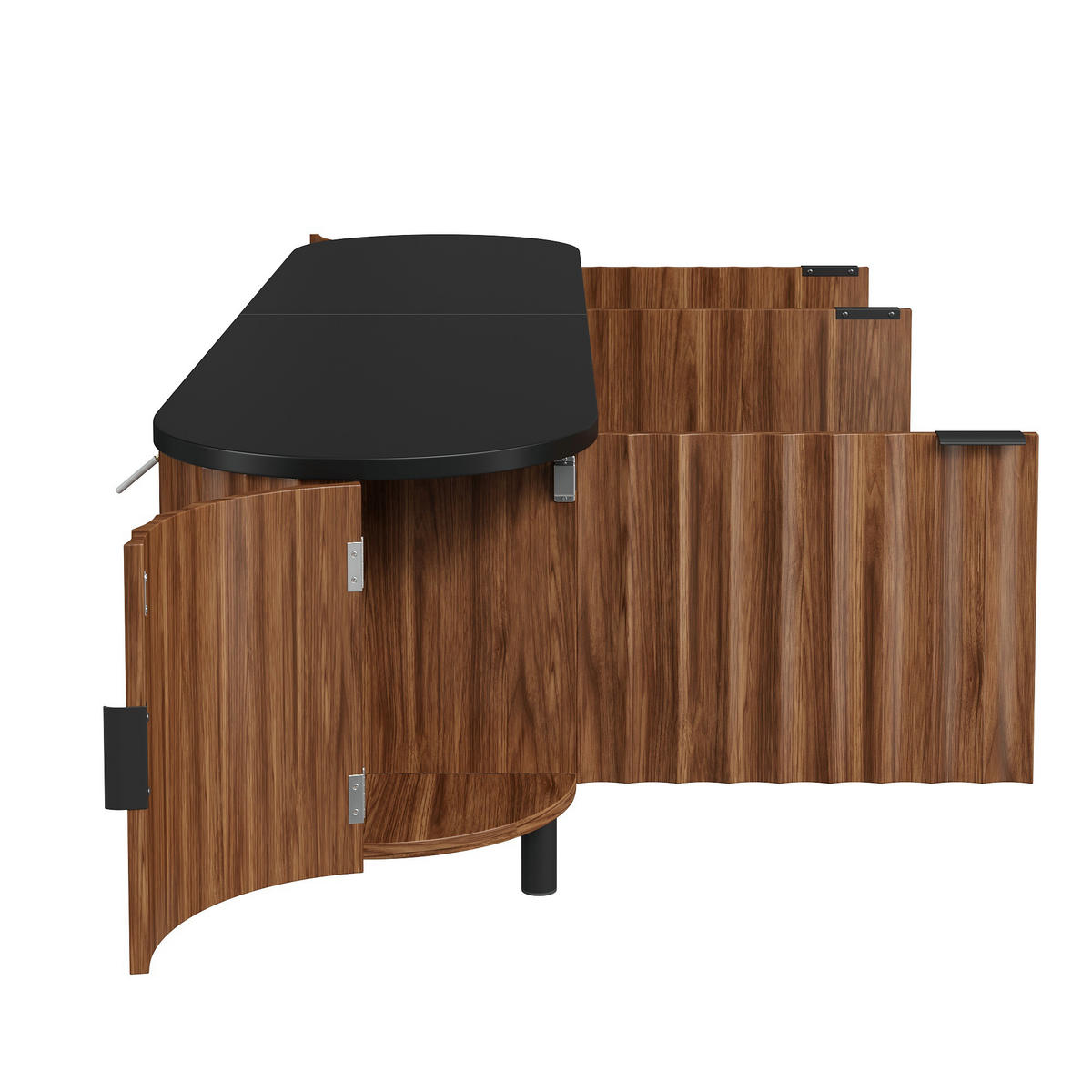 TV-LOWBOARD Nussbaum MDF 170cm mit 5 Türen Riffel-Optik & Eisenfüßen - Walnussfarben, Holzwerkstoff (170/47/40cm) - Urban Meuble