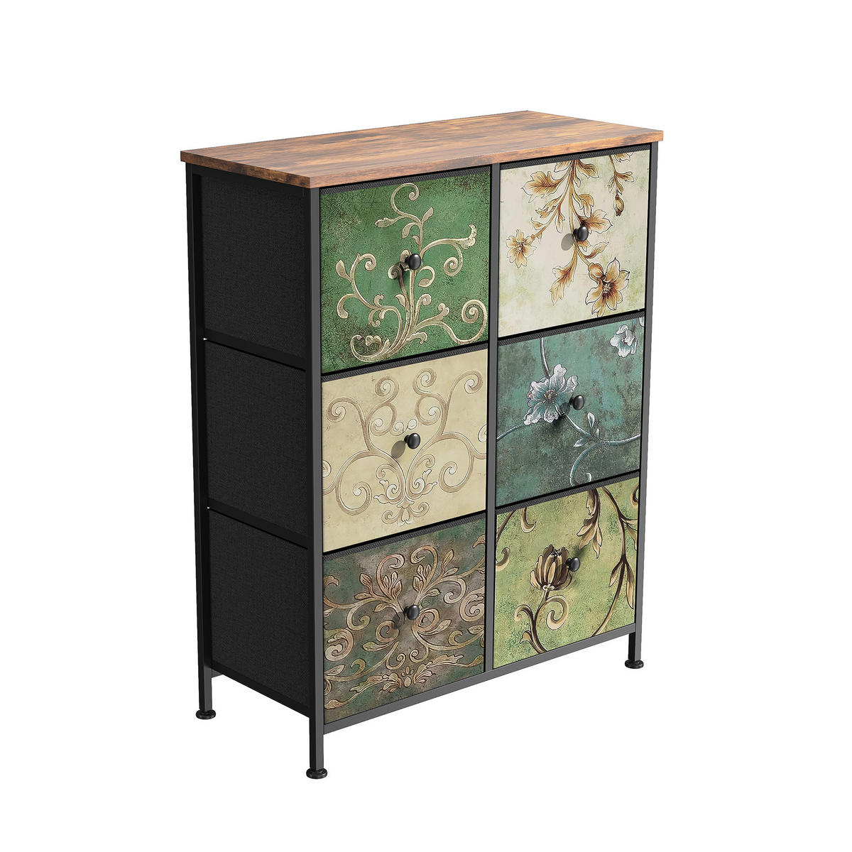 STOFFKOMMODE Vintage mit 6 Schubladen 67.5/30/86.5 cm Rustikal-Braun - Braun, Holzwerkstoff (67.5/86.5/30cm) - Creahappy