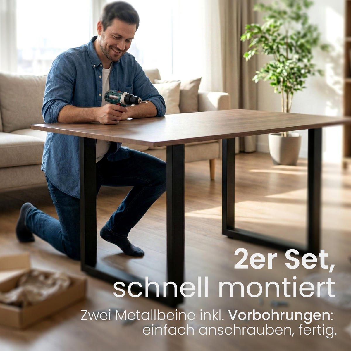 TISCHBEIN 2er Set Metall Schwarz - Schwarz, Metall (90/72/8cm) - CLP