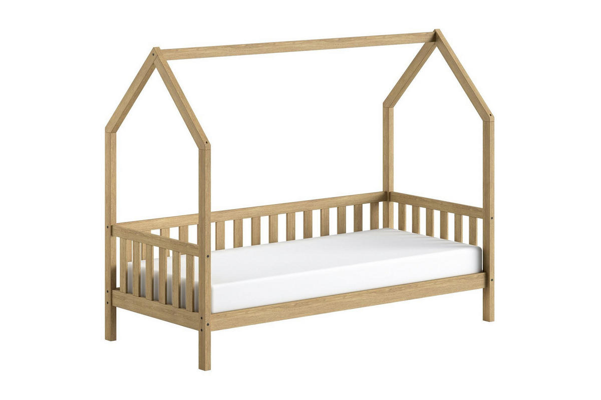 HAUSBETT Kandace 90x200 Eiche massiv natur mit Dachaufbau - Eichefarben, Holz (90/200cm) - 58aufmkessel