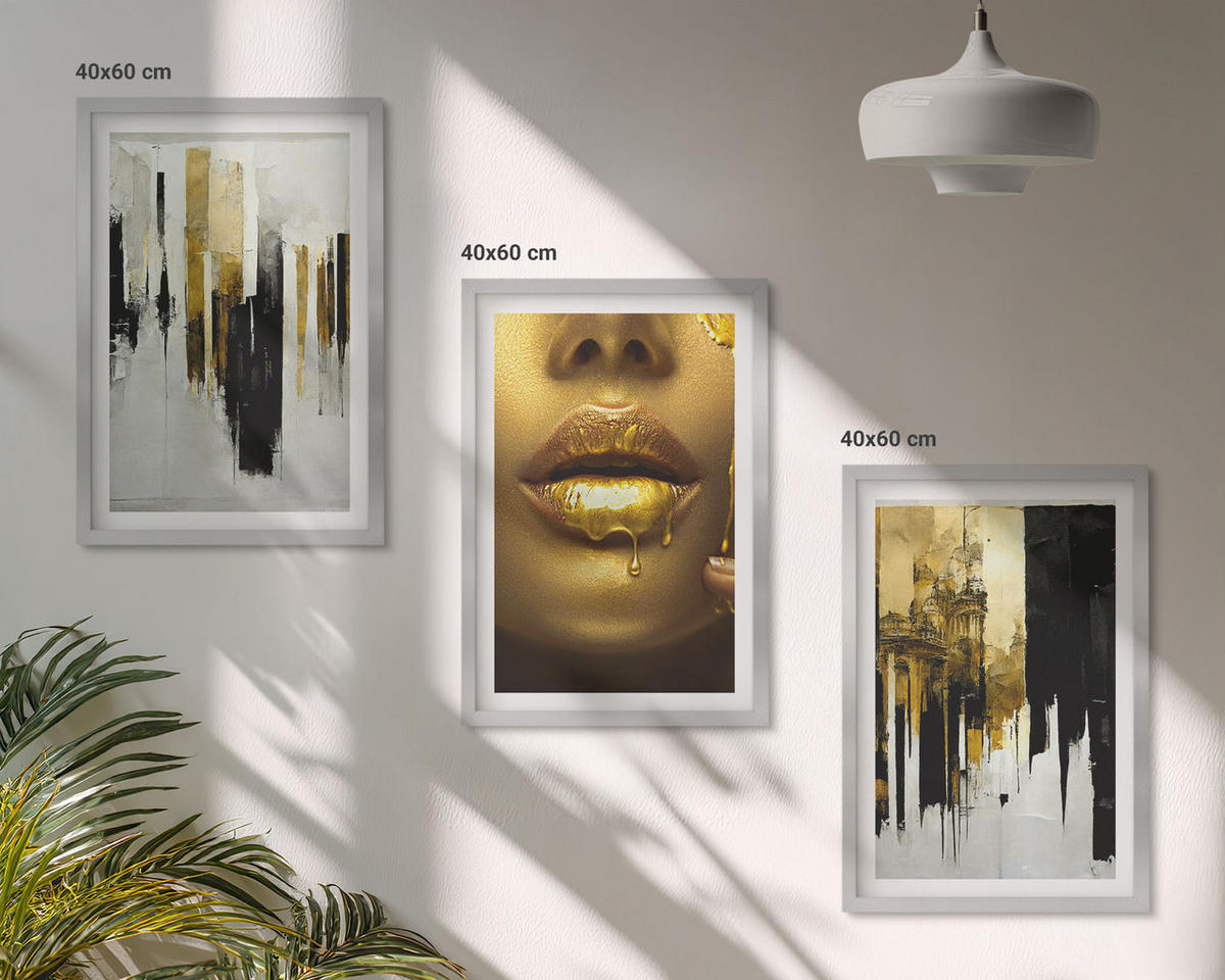 WANDBILDER 3er Set - 40x60 cm Silberner Rahmen - Abstrakte Porträtmalerei - Silberfarben, Kunststoff (40/60cm) - ArtPrintCave