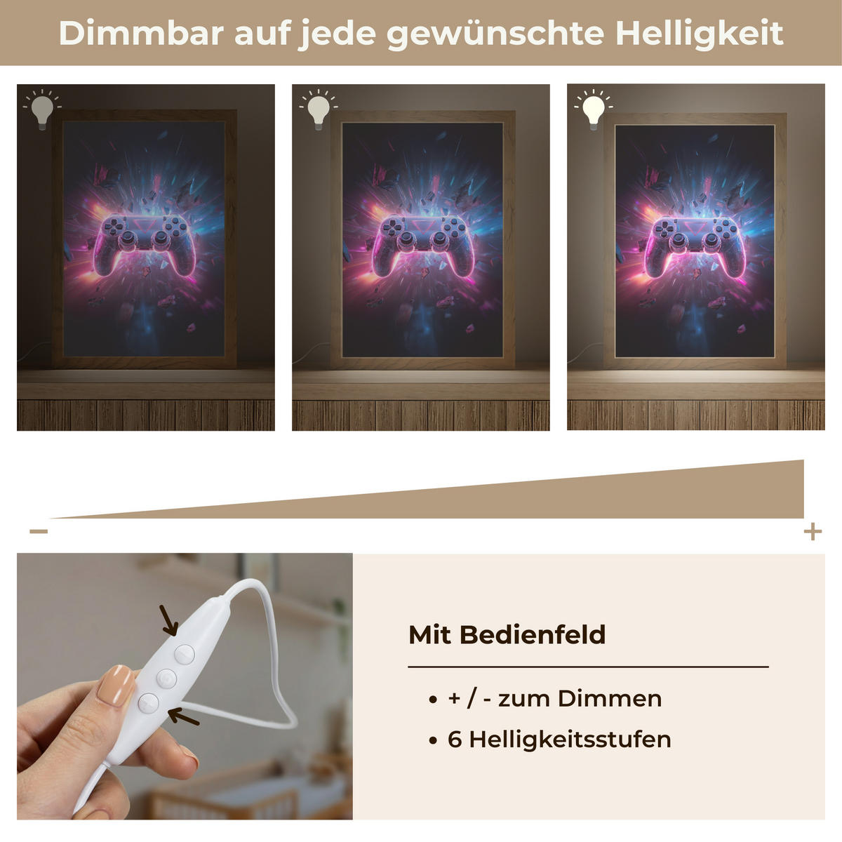 NACHTTISCHLAMPE Controller - Neon - Explosion - Abstrakt 20x30 cm - Violett, Holzwerkstoff (8/20/30cm)