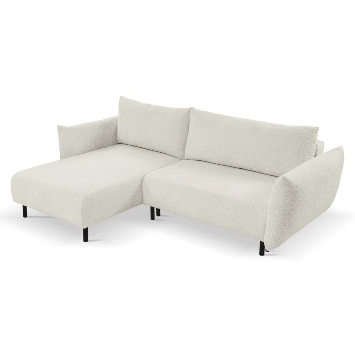 ECKSOFA DELI, Eckcouch in L-Form mit Schlaffunktion und Bettkasten, Farbe: Beige, Bouclé-Stoff, Ottomane Links - Beige, Textil (257/171cm) - Sepro Meble
