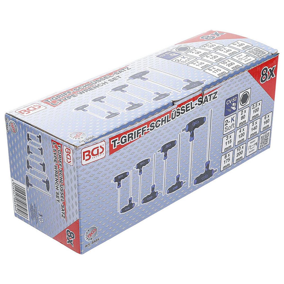 T-GRIFF-SCHLÜSSEL-SATZ, Innensechskant, 8-teilig, 2-10 mm - Multicolor, Kunststoff (280/160/160cm) - BGS technic