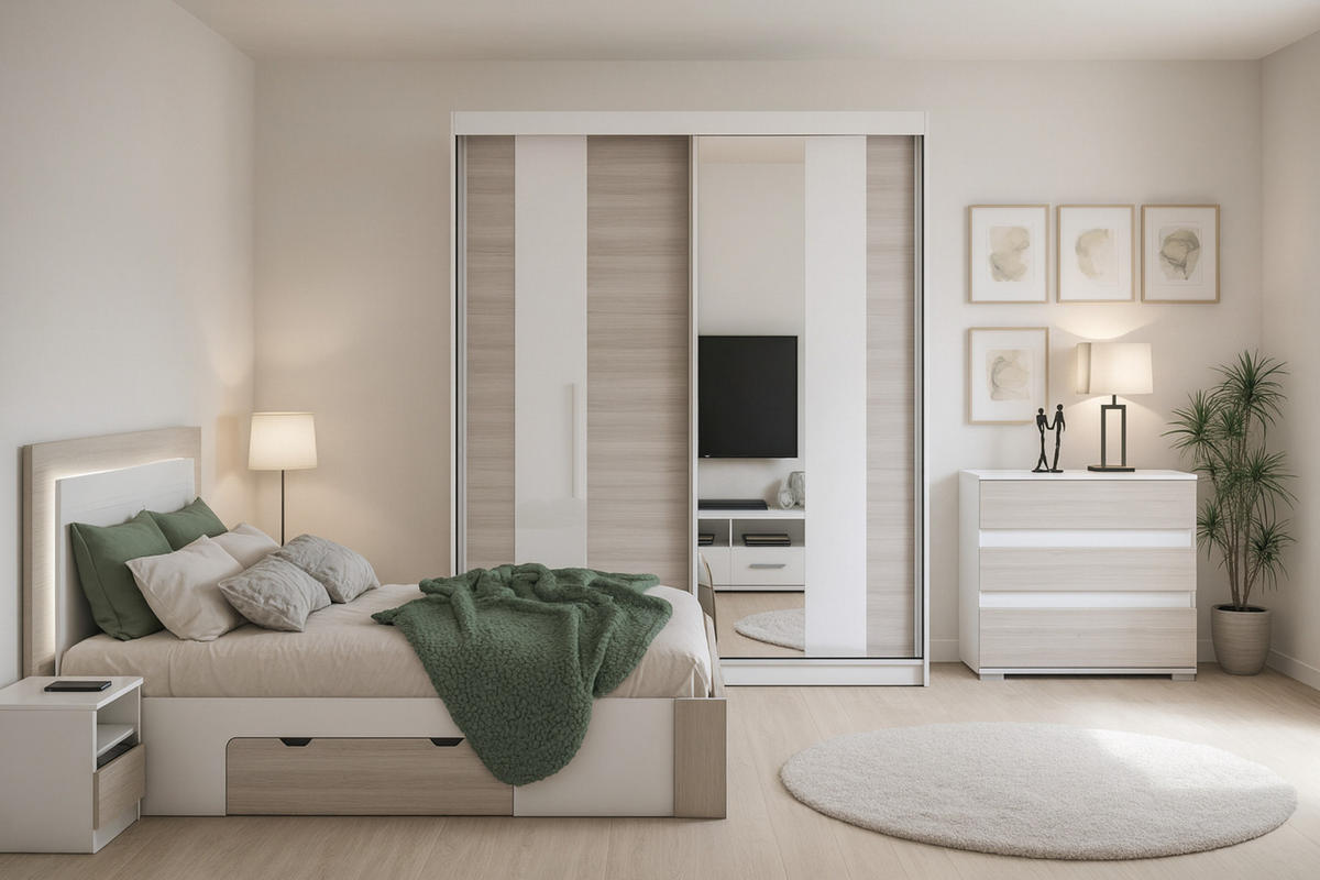 SCHIEBETÜRENSCHRANK HELIOS MULTI 183/218/61 mit Spiegel in Weiß/Kathult - Eichefarben/Weiß, Holzwerkstoff (183/218/61cm) - Deine Möbel 24