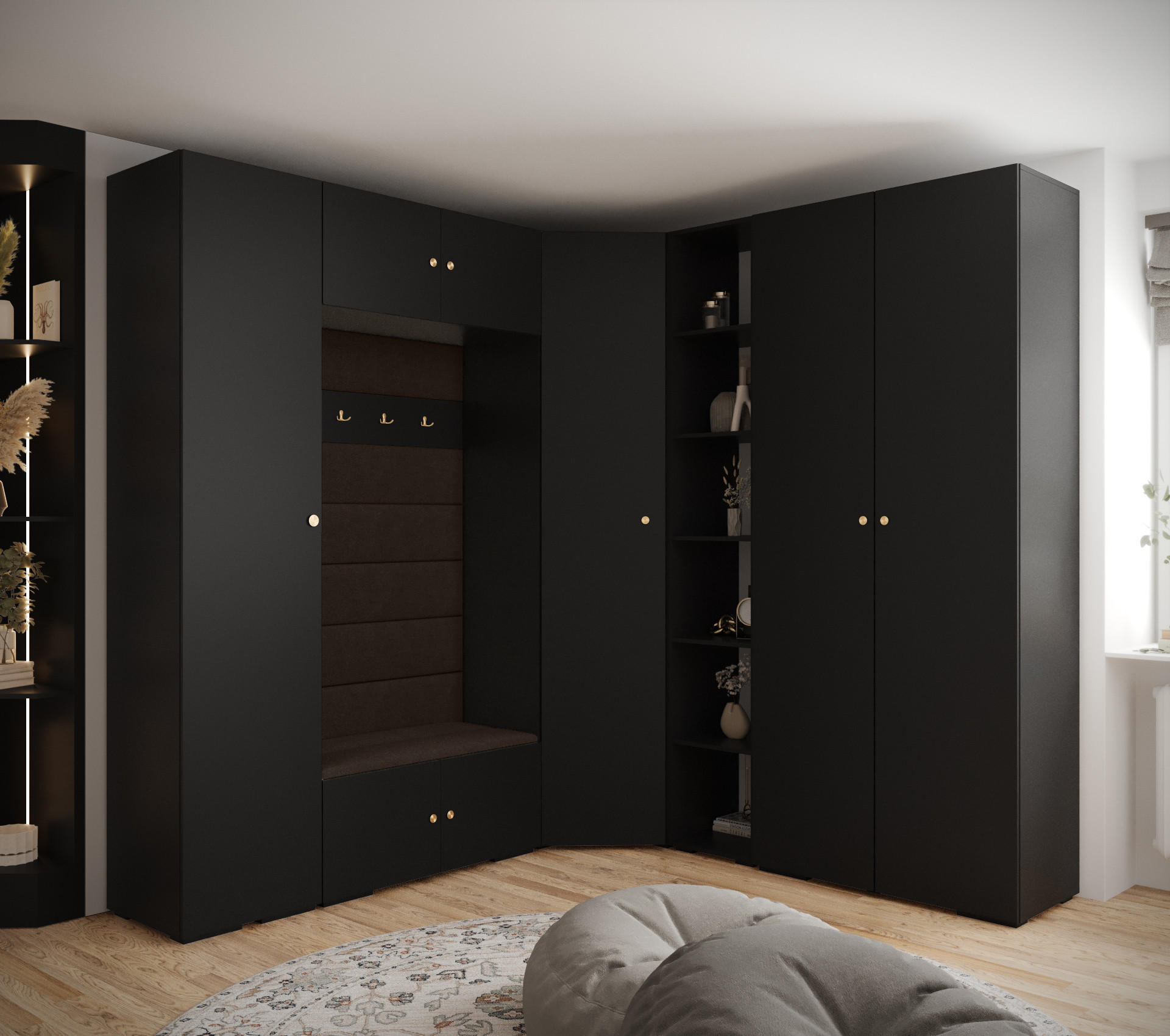 GARDEROBEN-SET 236,7/231,7/47 - Dunkelbraun/Goldfarben, Holz/Kunststoff (181.7/236.7/47cm) - Abiks Möbel