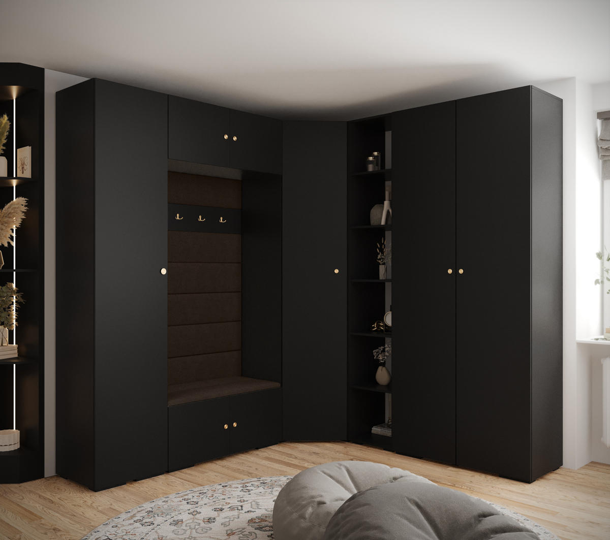 GARDEROBEN-SET 236,7/231,7/47 - Dunkelbraun/Goldfarben, Holz/Kunststoff (181.7/236.7/47cm) - Abiks Möbel