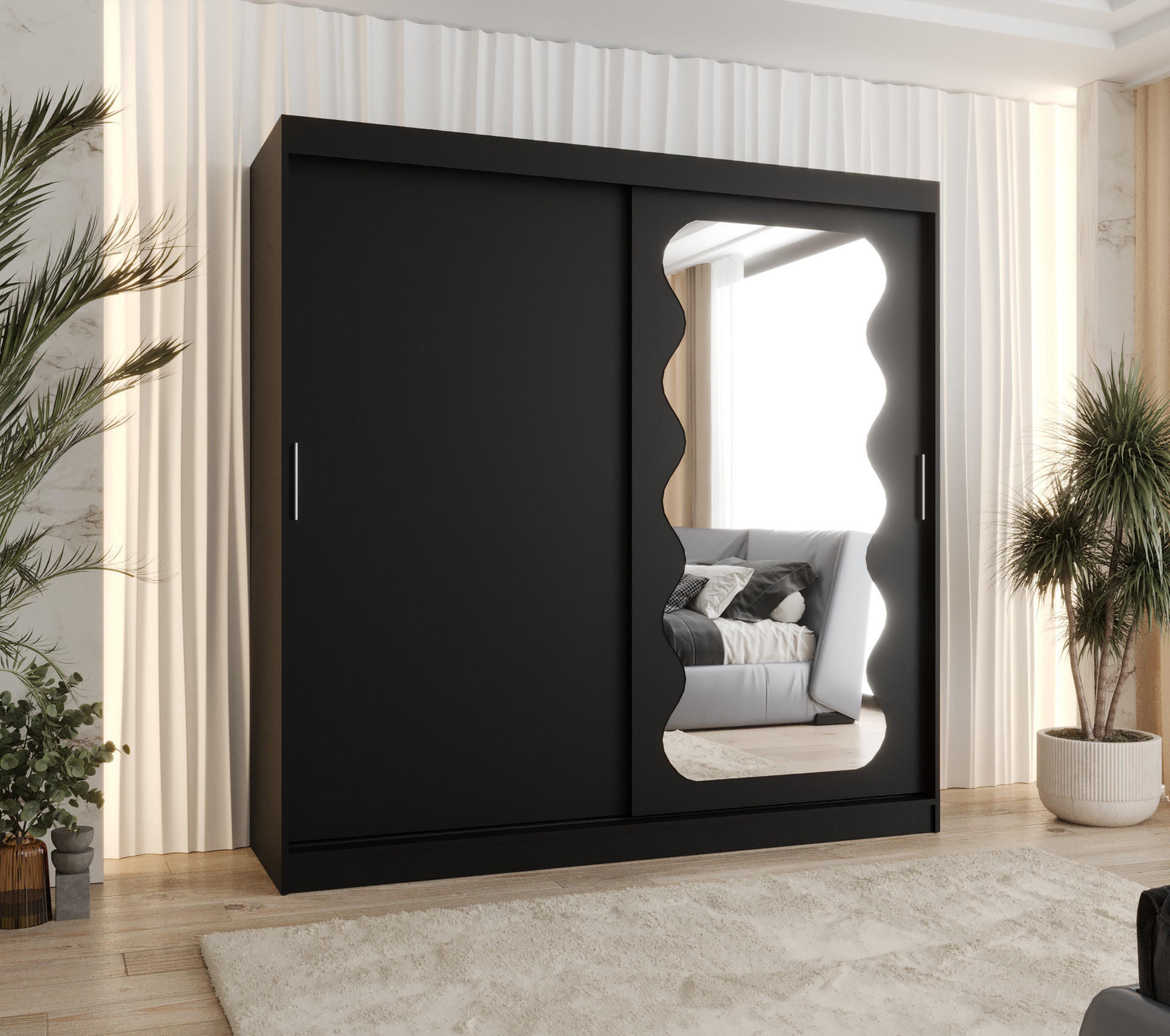 SCHWEBETÜRENSCHRANK 200/200/62 2-türig - Silberfarben/Schwarz, Holz (200/200/62cm) - MÖBEL KRYSPOL