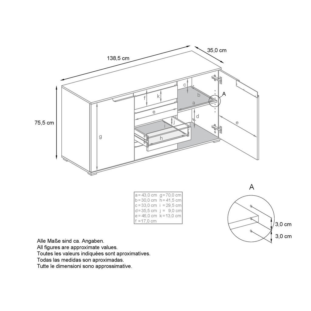 Thumbnail - Vladon Sideboard, Bordeaux, Holzwerkstoff, 138.5x75.5x35 cm, Wohnzimmer, Kommoden & Sideboards, Sideboards