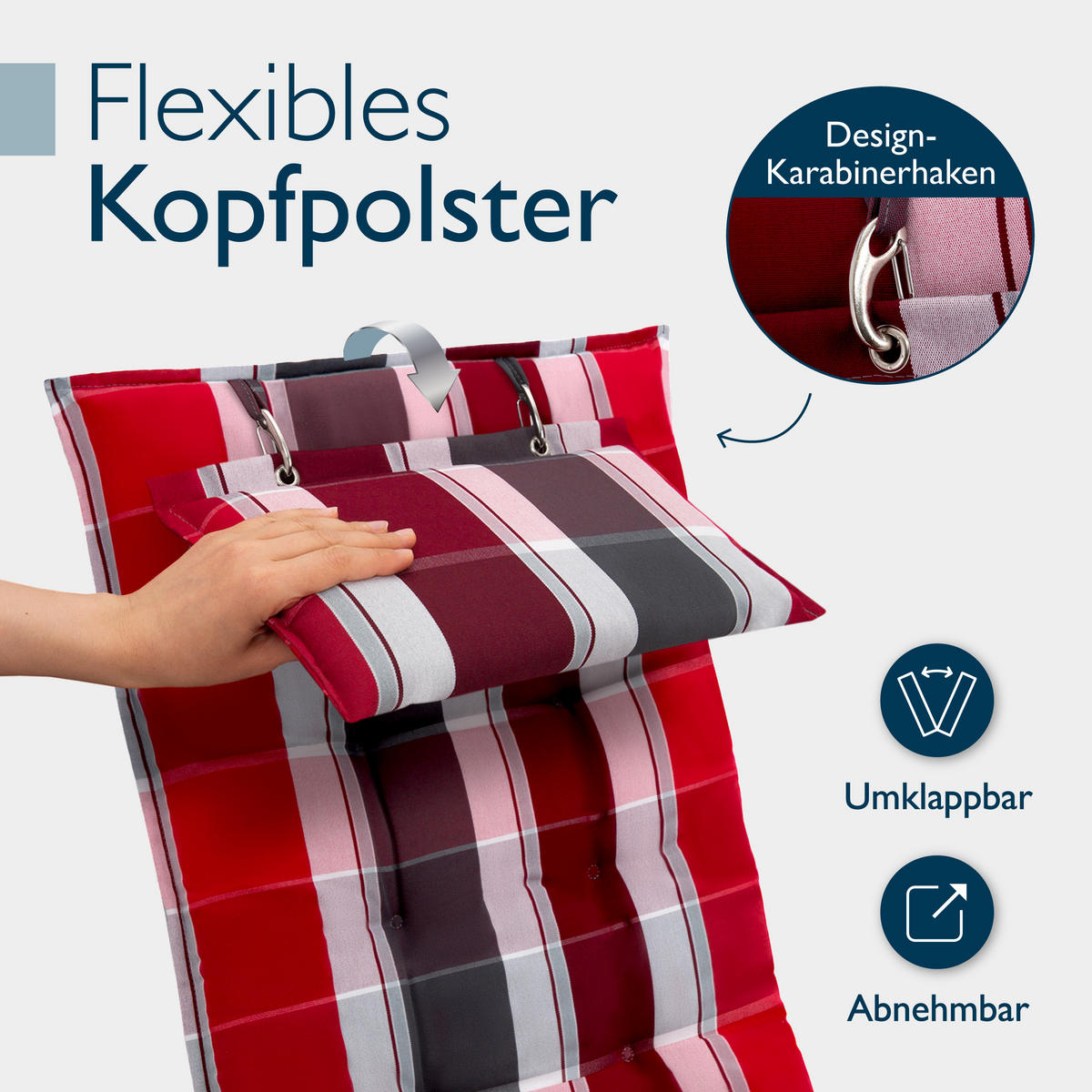 HOCHLEHNERAUFLAGE Sun-HL 119/50/8cm Rot-Anthrazit-Gestreift - Multicolor, Textil (50/8/119cm) - Beautissu 