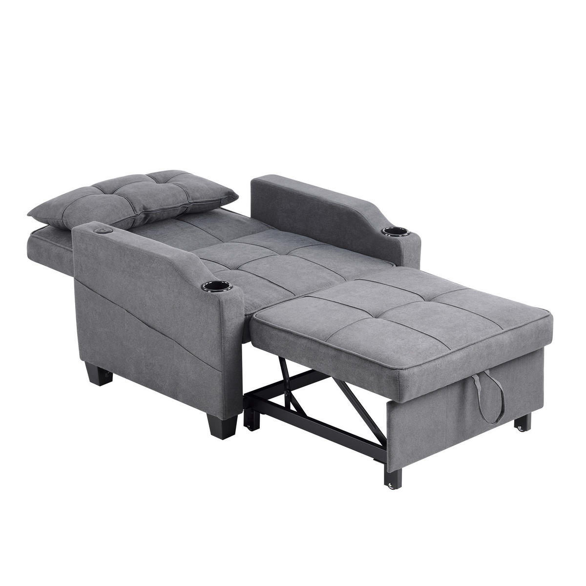 RELAXSESSEL 87/74/84 cm Dunkelgrau mit Getränkehaltern und USB Anschluss - Dunkelgrau, Textil (74/84/87cm) - Oxeza