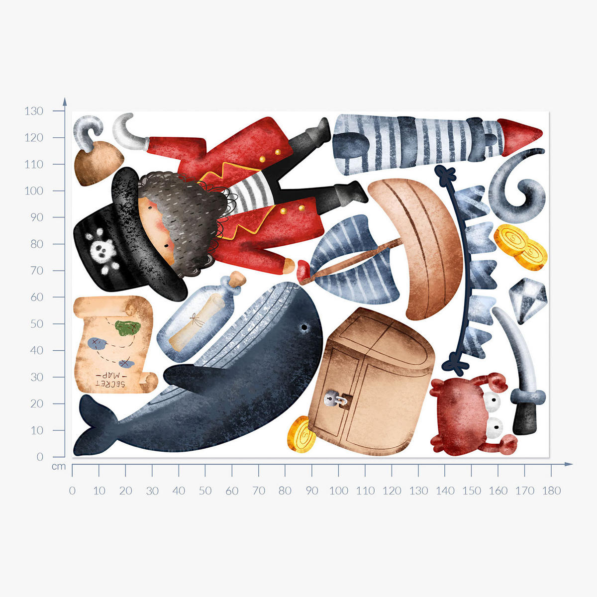WANDAUFKLEBER 130x179cm - Piratenwelt - Multicolor, Kunststoff (130/179/0.1cm) - Wallfluent