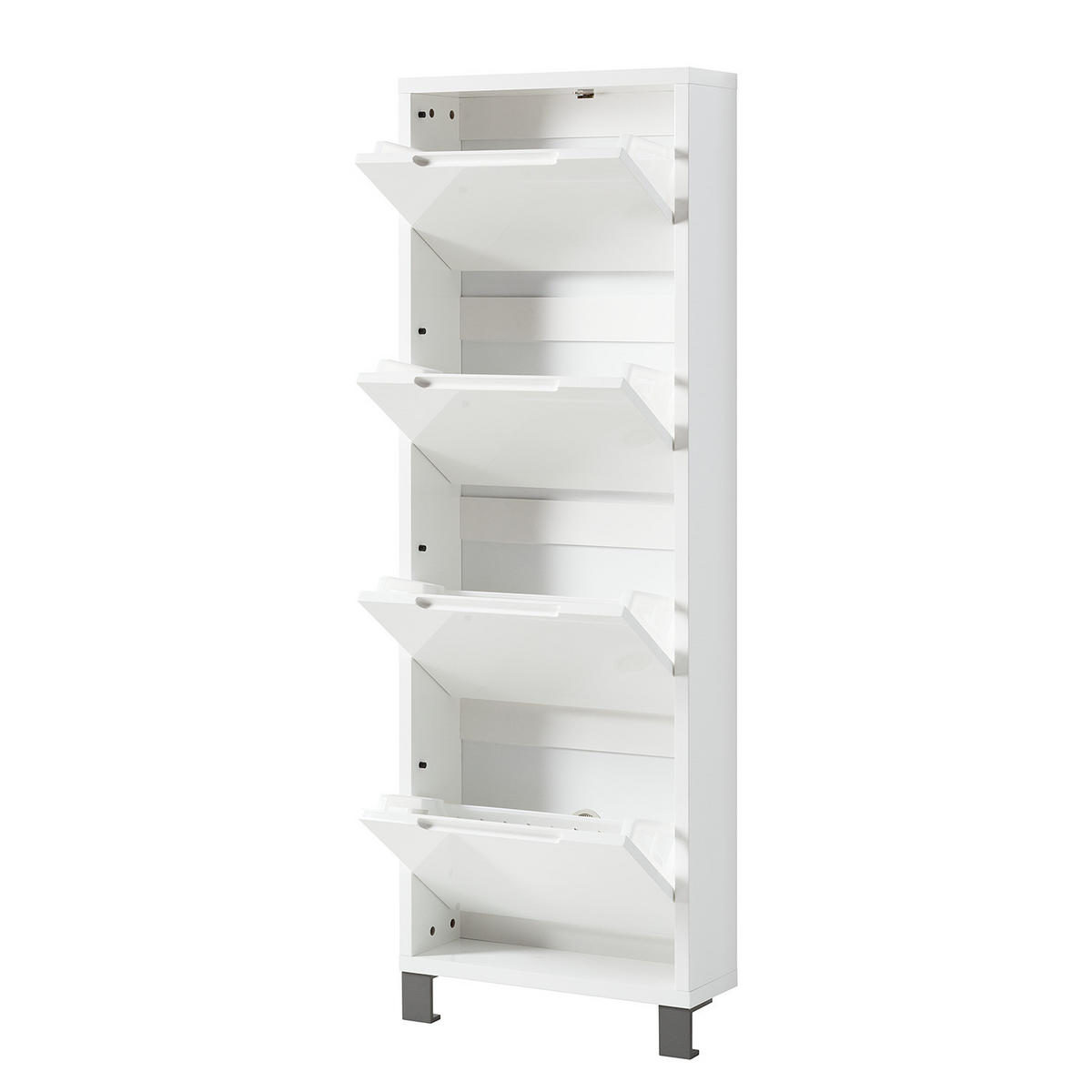 SCHUHKIPPER - Weiß Hochglanz/Grau, Holzwerkstoff (53/153/17cm) - home24