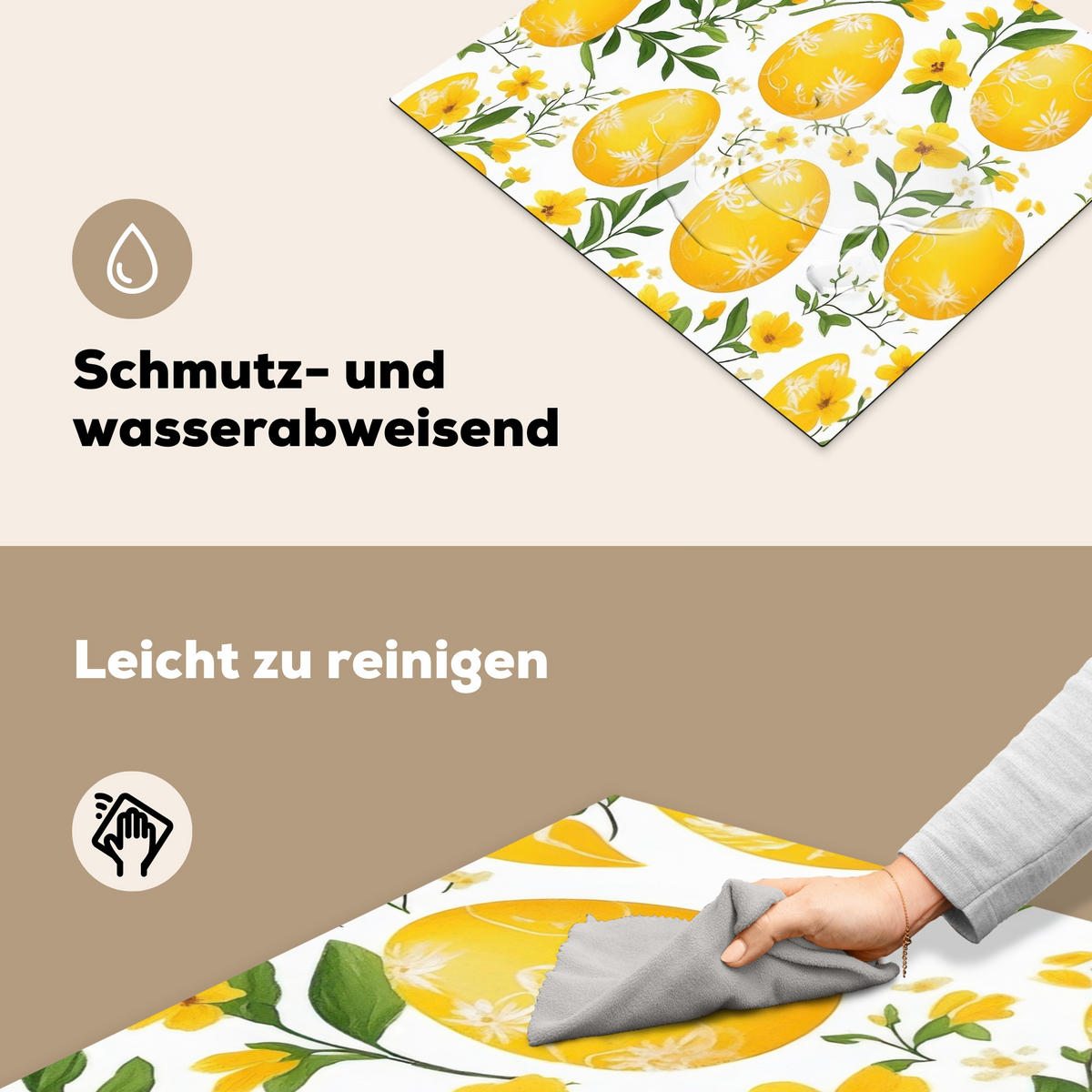 HERDABDECKPLATTE Blumen - Ostereier - Gelb Abdeckung Ceranfeld 59x51 cm - Gelb, Kunststoff (59/51/0.2cm) - MuchoWow