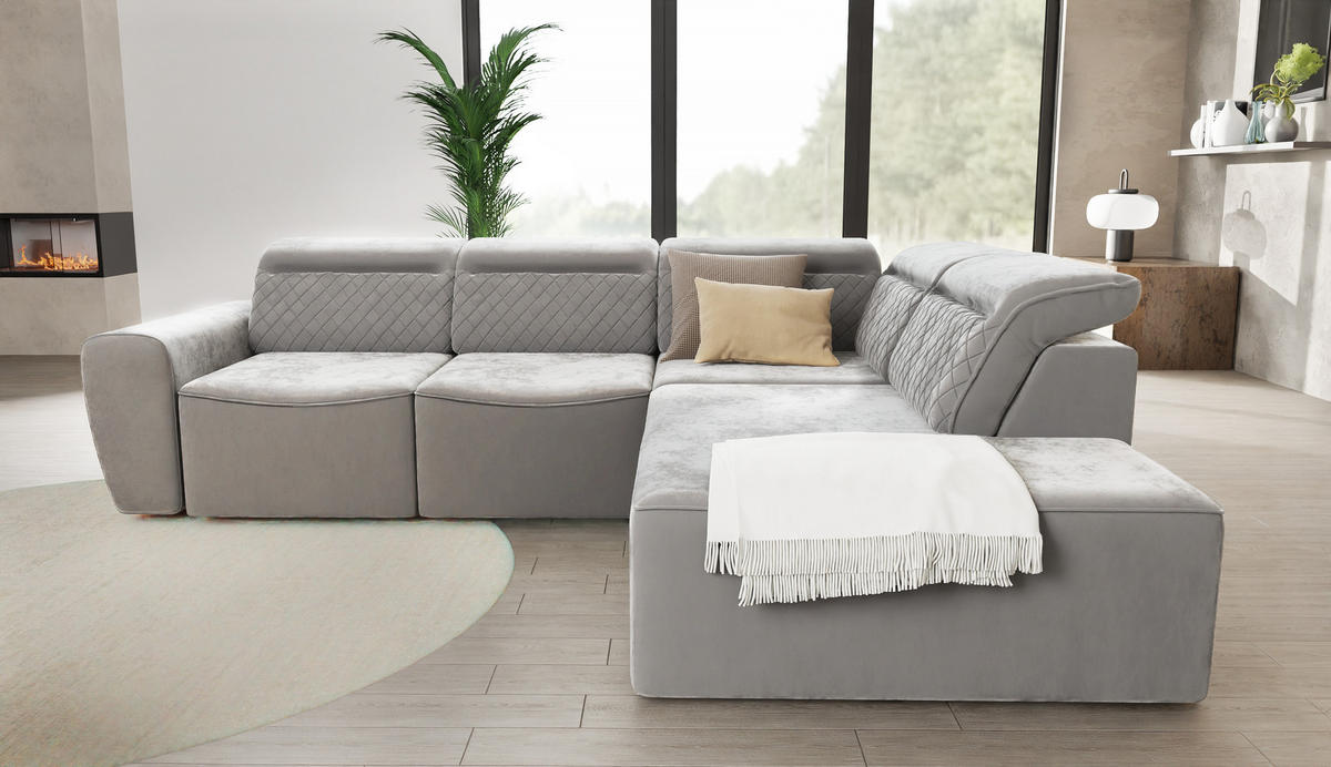 ECKSOFA Reid Grau Samt - Schwarz/Grau, Holz/Kunststoff (273/224cm) - S-Style Möbel
