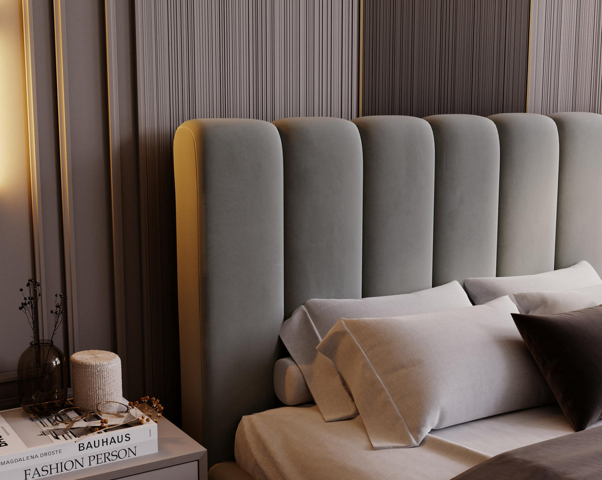 DOPPELBETT 140x200 Valetta mit Bettkasten, Velvet Hellgrau - Hellgrau, Holz/Textil (140/200cm) - Emporius