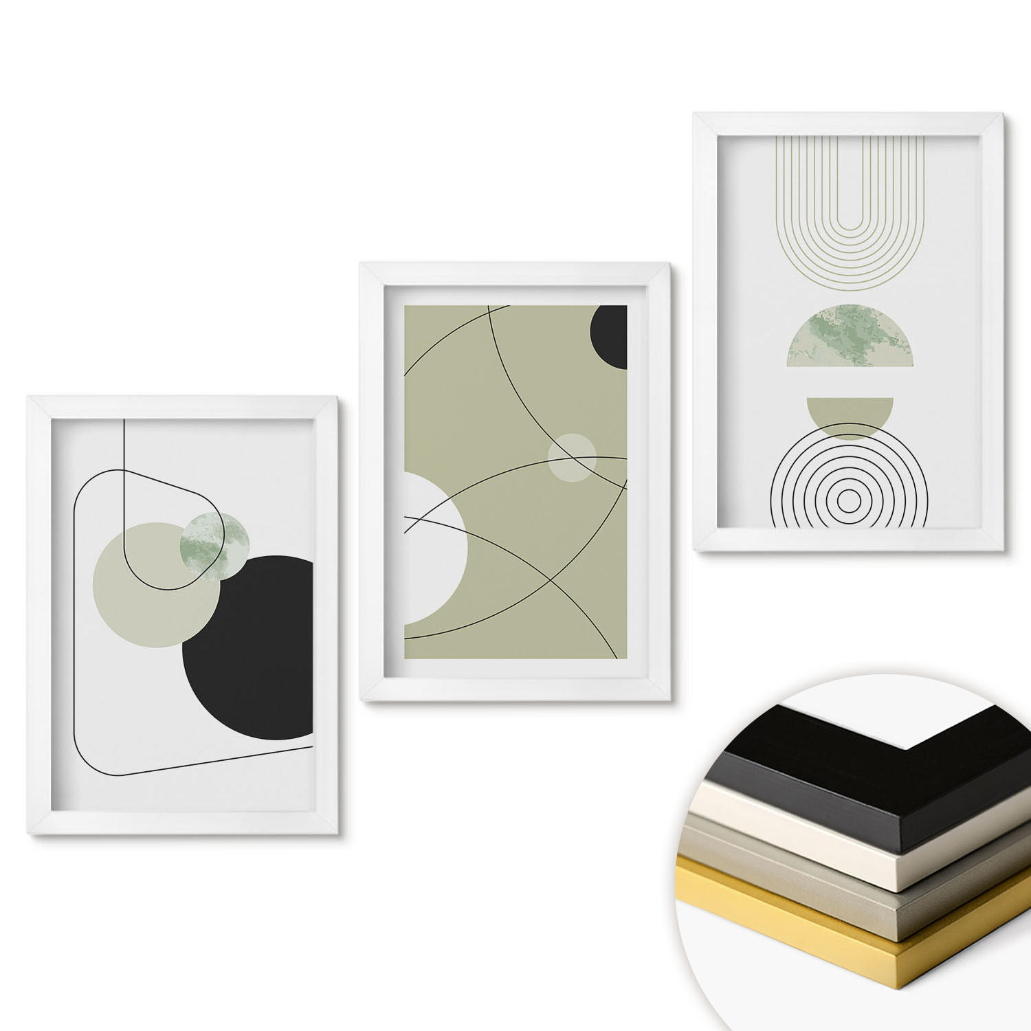WANDBILDER 3er-Set - 20x30 cm Weißer Rahmen - Abstrakte Formen und Farben - Weiß, Kunststoff (20/30cm) - ArtPrintCave