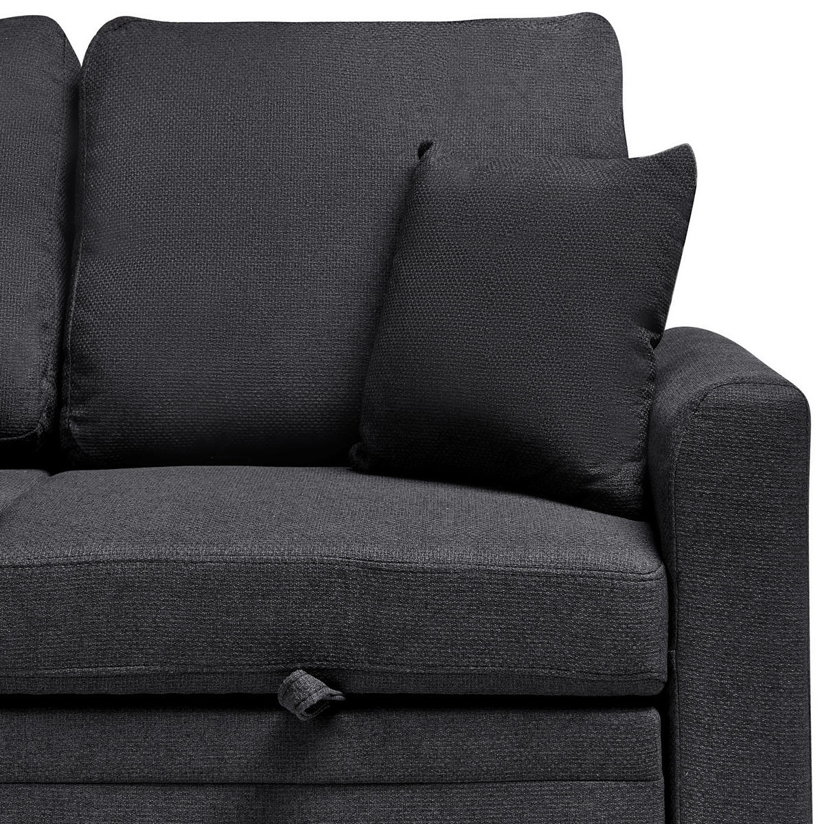 ROZKLÁDACÍ ROHOVÁ POHOVKA 3-místná Umělý len Černá pravostranná Nassjo - černá, textil (210/131cm) - Beliani