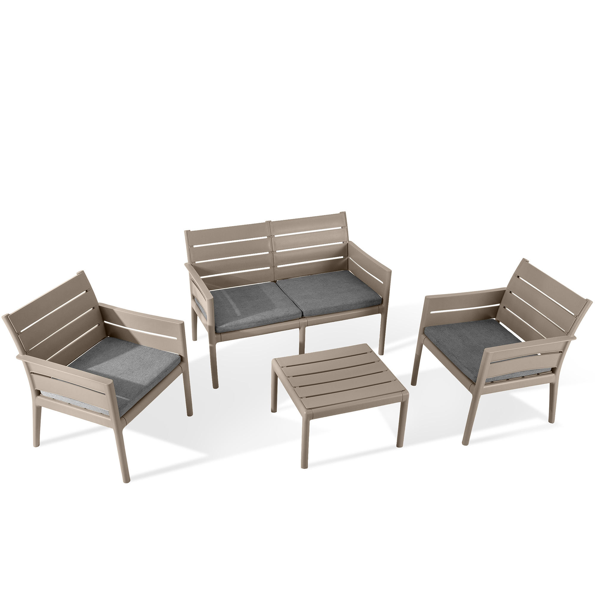 GARTENMÖBEL-SET MITTU 4-tlg, Beige/Braun - Beige/Braun, Kunststoff - KONSIMO®