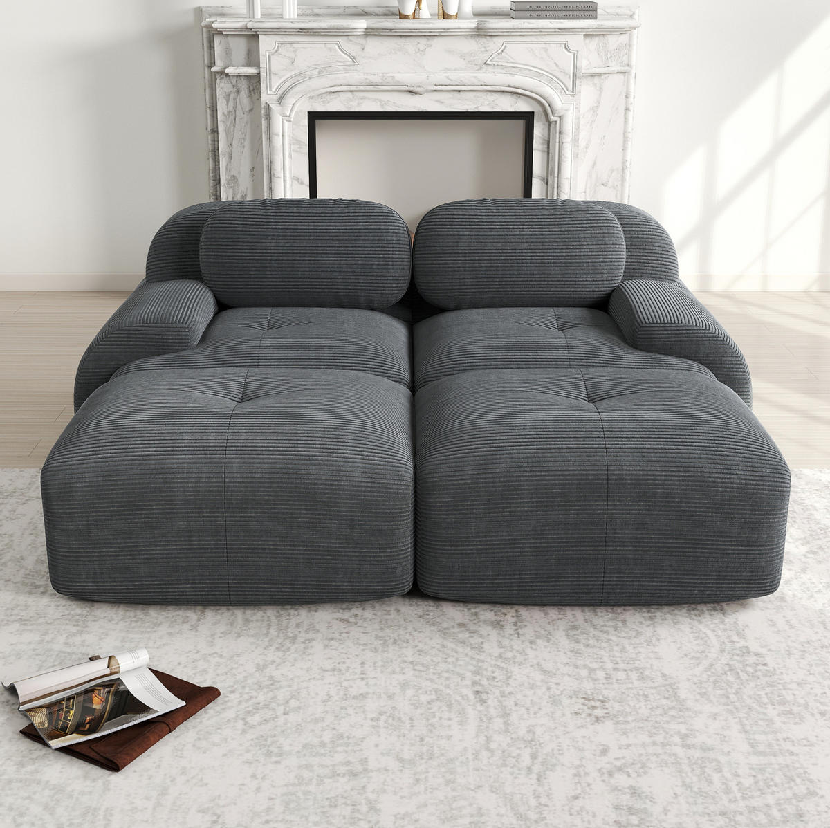 SOFA modular rahmenlos Cord Grey - Grau, Kunststoff (178/75/208cm) - Meubliv