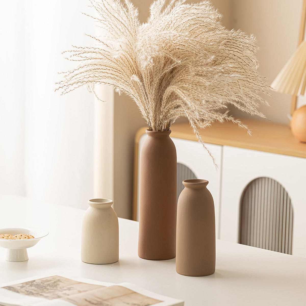 VASE Keramikvasen, Landhausstil, dreiteiliges Set - Weiß, Keramik (26.6cm) - LIBRATON