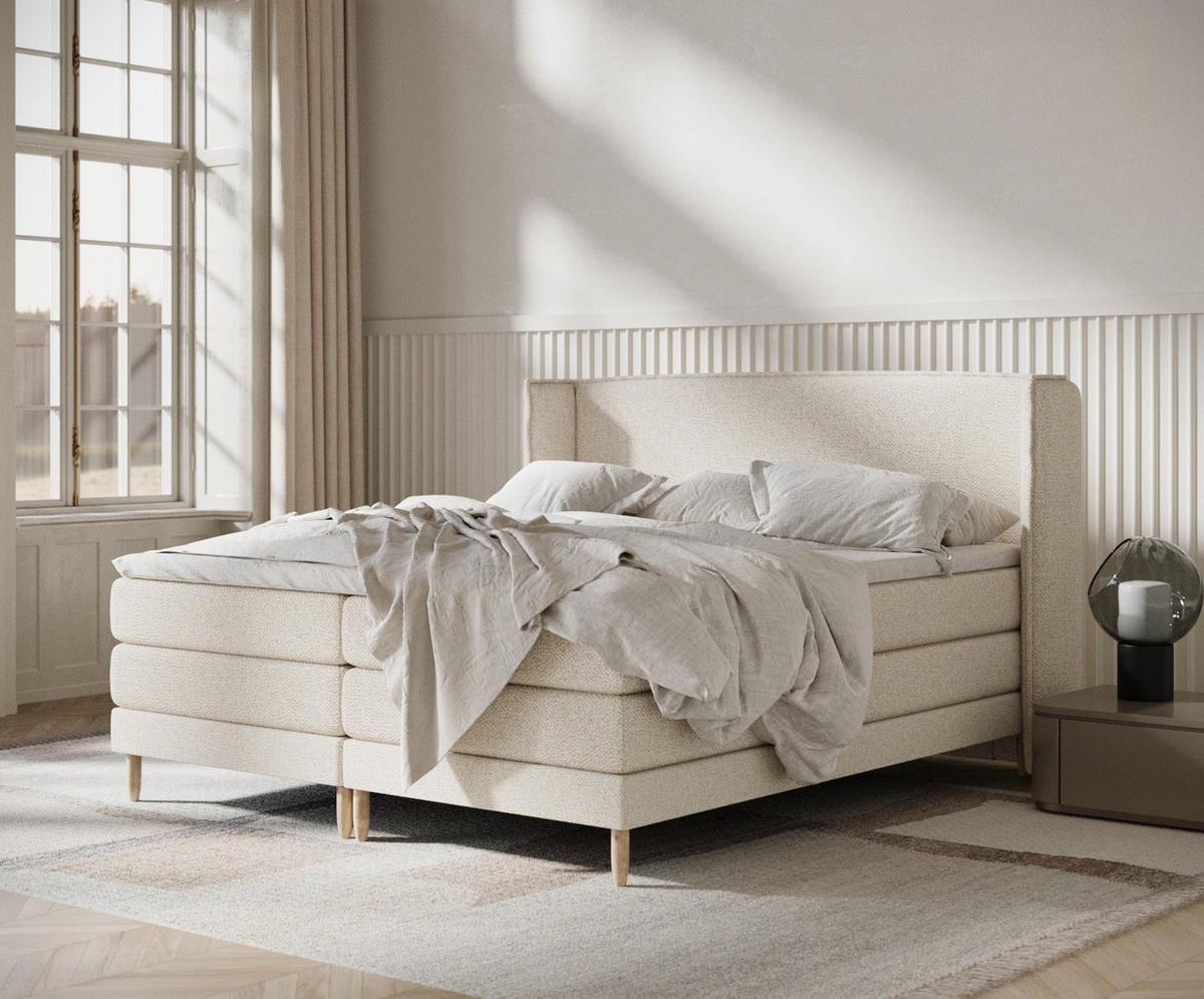 BOXSPRINGBETT Carizzo Creme 160/200 cm mit Matratze und Topper - Creme/Naturfarben, Holz/Holzwerkstoff (160/200cm) - Maison de Reve