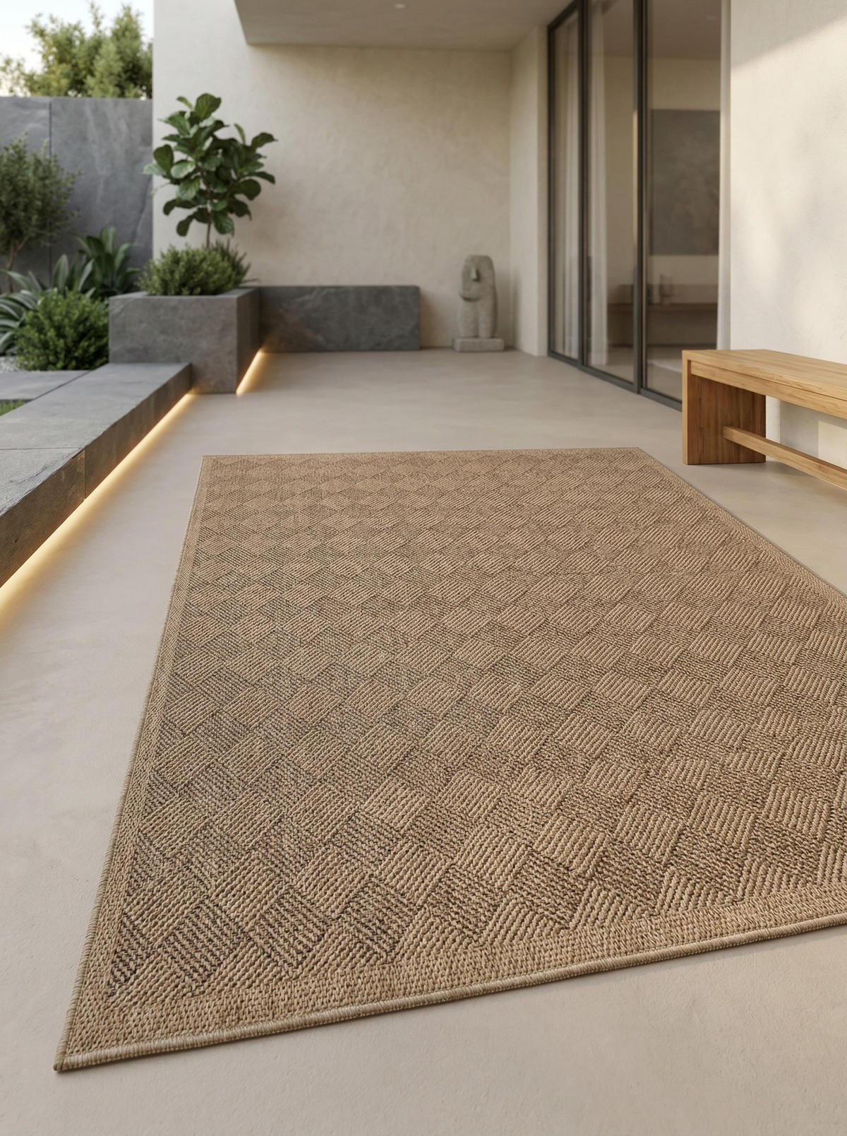 OUTDOORTEPPICH KASBERG, im Vintage-Stil, aus Polypropylen, Schwarz, 140 x 200 cm - Beige, Textil (200/140cm) - KADIMA DESIGN