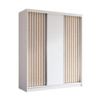 KLEIDERSCHRANK mit furnierten Schiebetüren und Aluminium-Leisten, LED-Beleuchtung - LABELO - 180 cm Weiß+Weiß+Artisan - Weiß/Eiche Artisan, Holzwerkstoff (180/216/61cm) - ALTDECOR