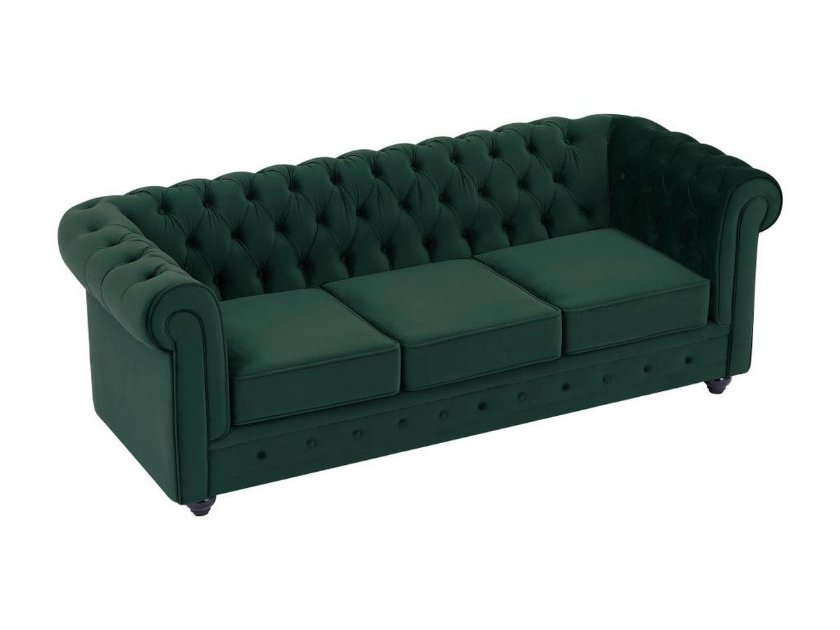 SOFA 3-Sitzer - Samt - Grün - CHESTERFIELD - Grün, Textil (88/72/205cm) - Vente-Unique