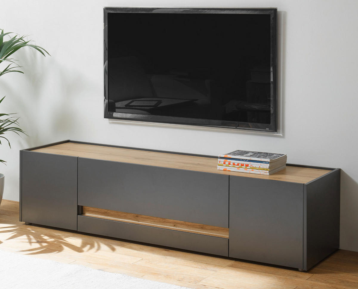 TV-LOWBOARD grau matt, Eiche Wotan 170 cm, TV-Unterteil mit viel Stauraum - Eiche Wotan/Grau, Holzwerkstoff/Kunststoff (170/40/45cm) - Furn.Design