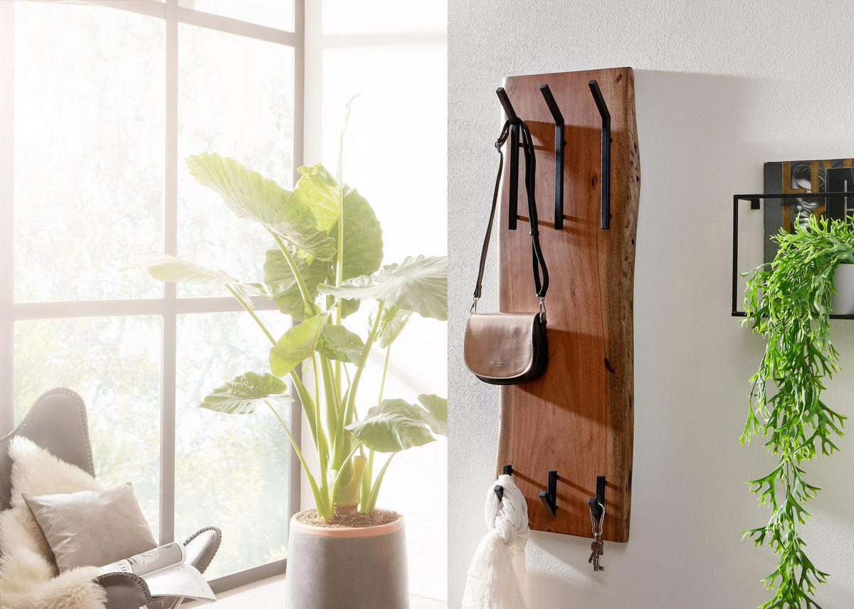 WANDGARDEROBE Akazie Massivholz Metall Modern 35,5x11x100 cm mit Naturkante - Beige, Holz (35/100/11cm) - KADIMA DESIGN