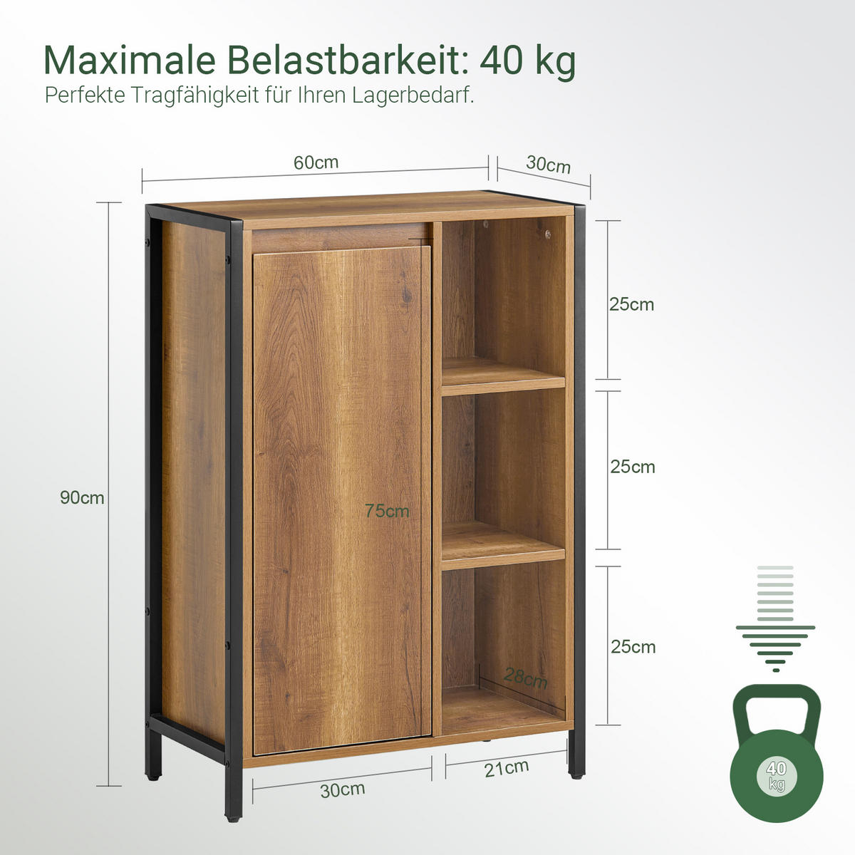 WÄSCHESCHRANK Vintage - Schwarz/Braun, Holzwerkstoff/Metall (60/90/30cm) - SoBuy