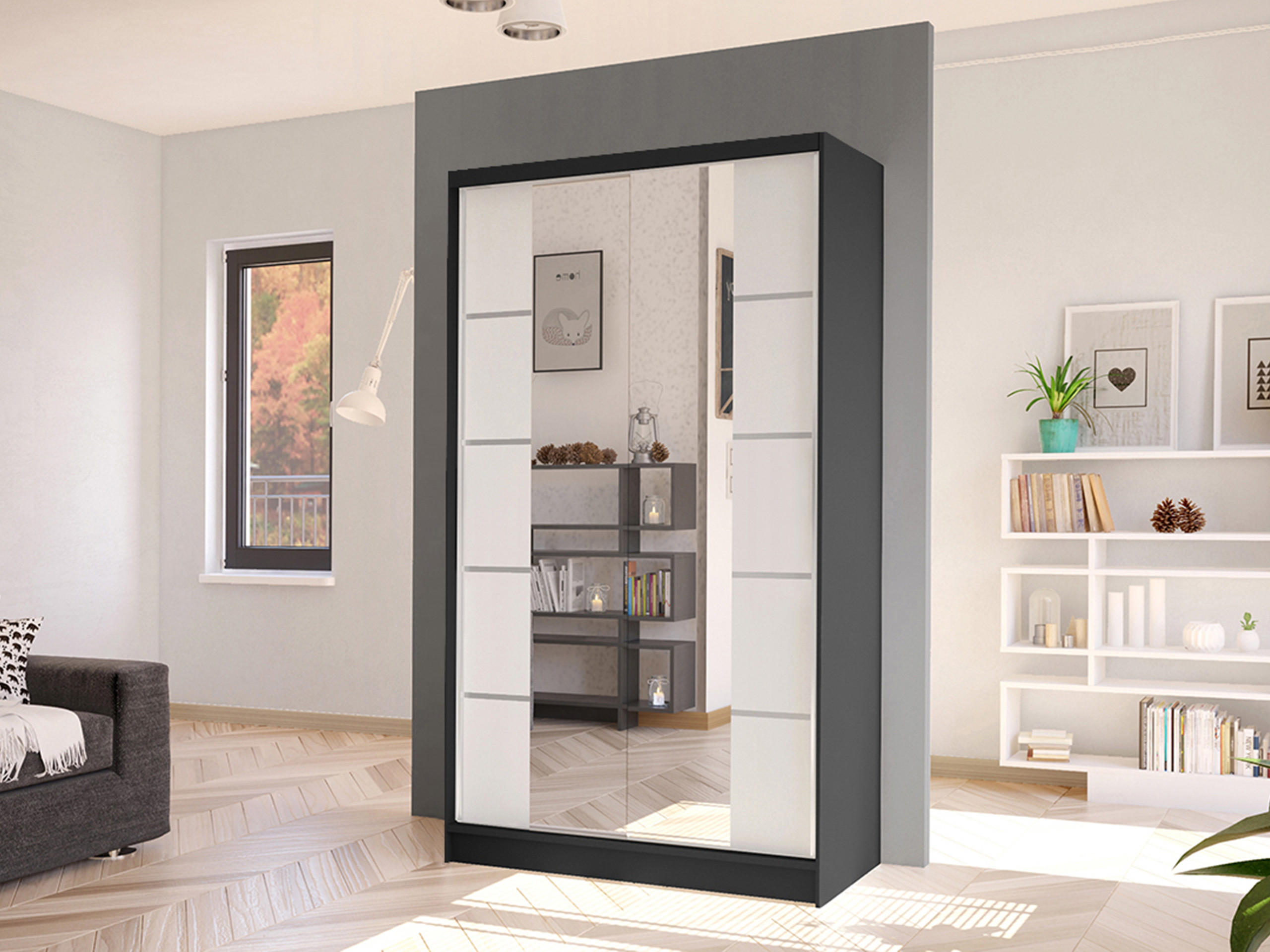 SCHWEBETÜRENSCHRANK Diego V - Schwarz/Weiß, Holzwerkstoff/Metall (100/200/58cm) - MIRJAN24