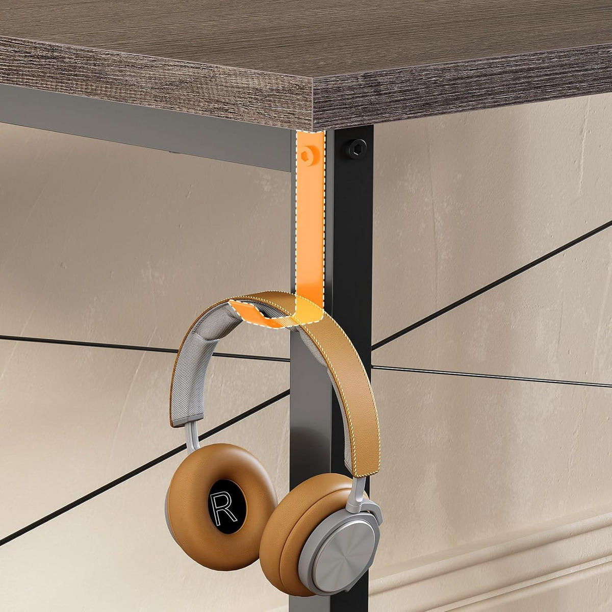 SCHREIBTISCH 80 x 40 cm Grau mit Kopfhörerhalter und Aufbewahrungstasche - Grau, Holzwerkstoff (48/120/73.5cm)