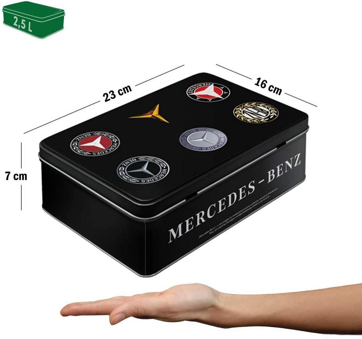 VORRATSDOSE flach Mercedes-Benz Logo Evolution - Multicolor, Metall (23/7/16cm) - Nostalgic-Art