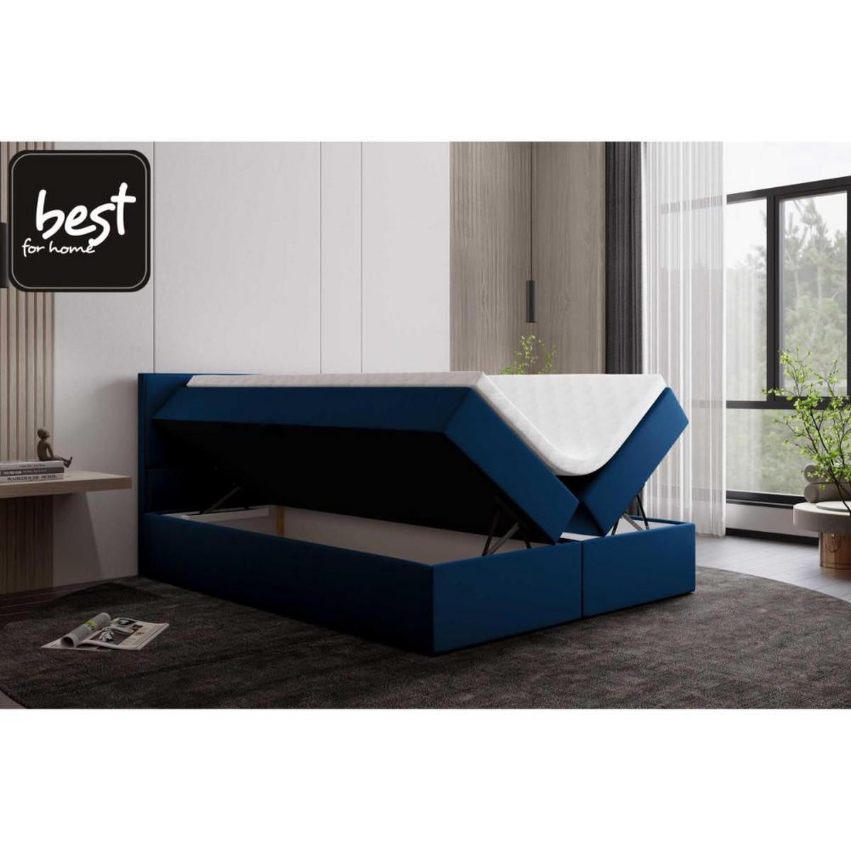 BOXBETT Jubilee Bonellfederkern inkl. Topper - Blau, Holz/Holzwerkstoff (140/200cm) - Best For Home