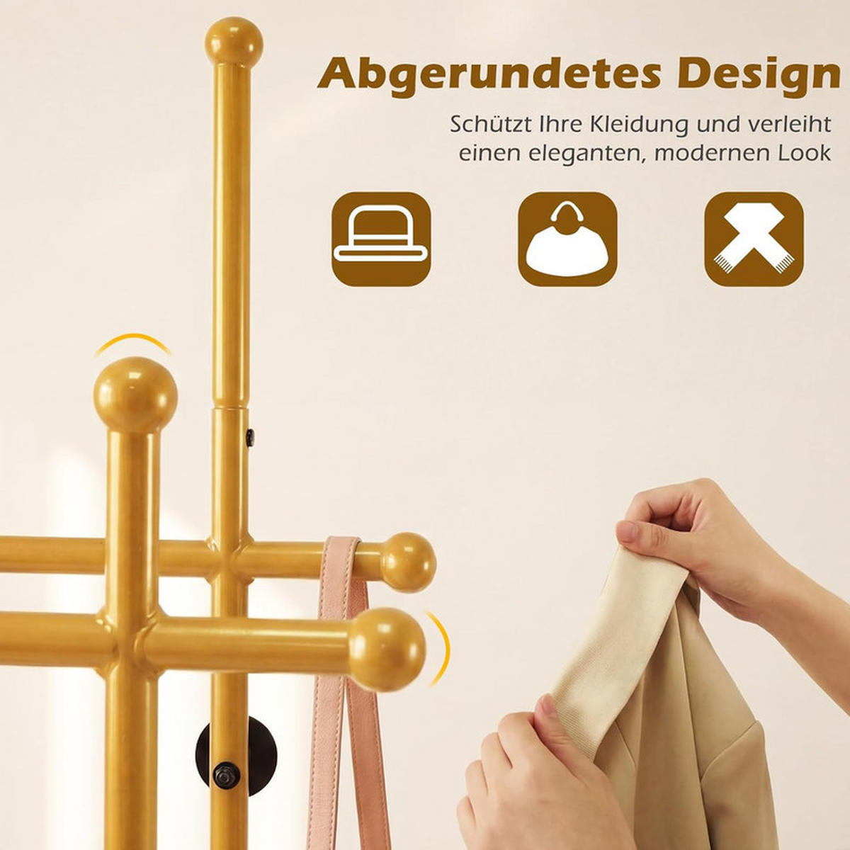 GARDEROBENSTÄNDER mit 5 Haken gold - Goldfarben, Metall (101/179/40cm) - COSTWAY