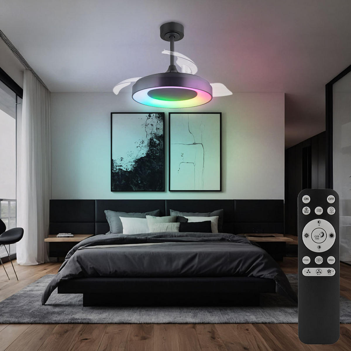 LED DECKENLEUCHTE ELINA Schwarz Kunststoff - Schwarz, Metall (91/91/44.8cm) - Globo Lighting