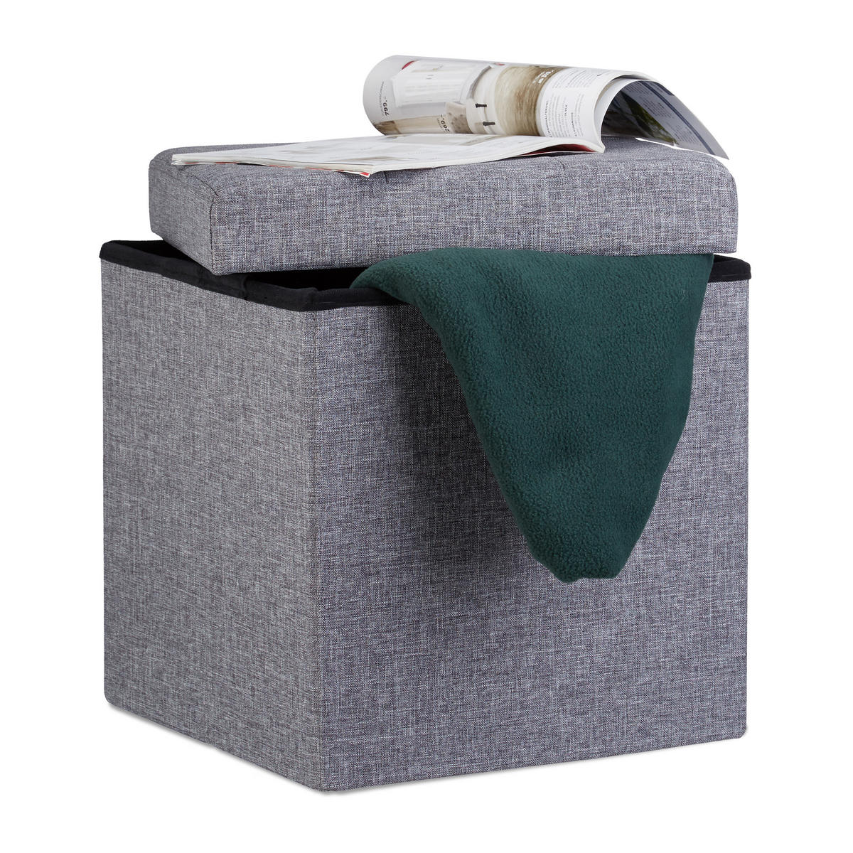 FALTBARER Sitzhocker - Anthrazit, Holzwerkstoff/Textil (38/38/38cm) - Relaxdays