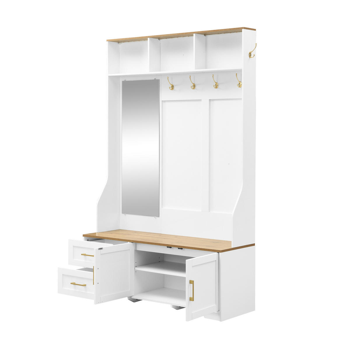 GARDEROBENSCHRANK mit LED und Spiegel 120 x 40 x 187 cm MDF Weiß/Holzoptik - Weiß, Holzwerkstoff (40/187/120cm) - Beauniv