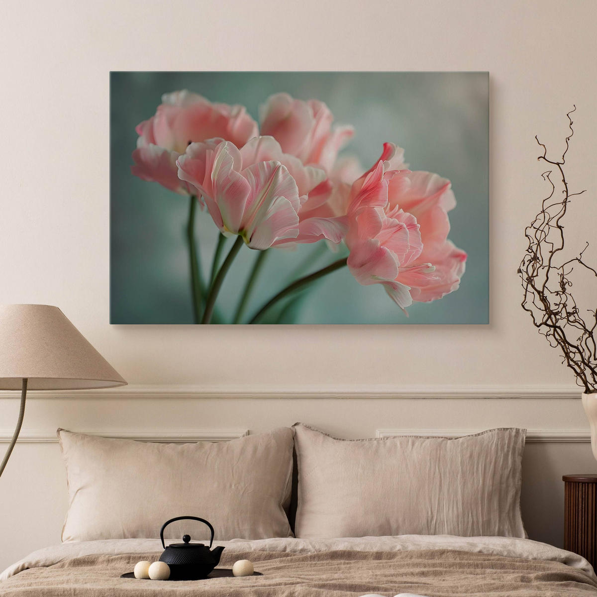 LEINWANDBILD für Wohnzimmer Blumen Tulpen Pflanzen Natur 30cm x 20cm - Blau/Rosa, Textil (30/20cm) - Muralo